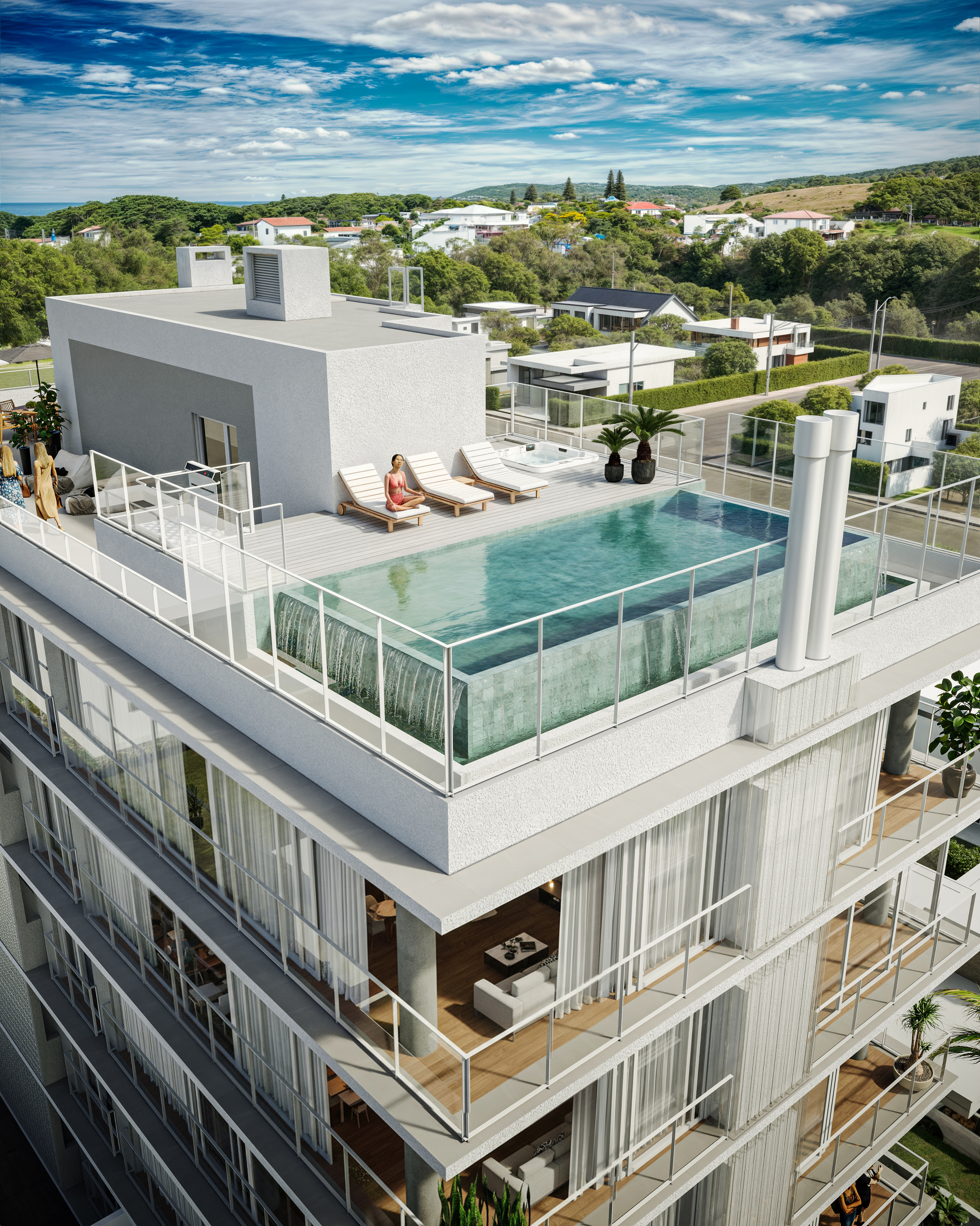 Planta do Rooftop – Piscina, Churrasqueira e Solarium com vista para o mar
